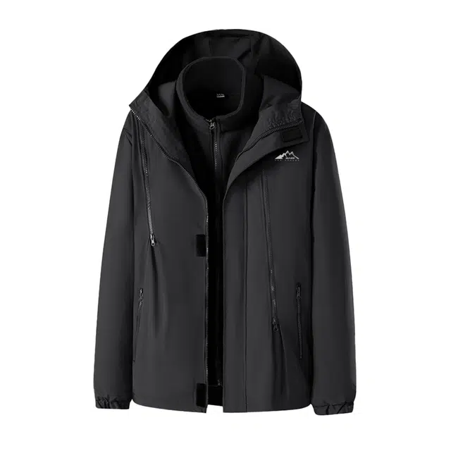 赛琪 日系简约三合一可拆卸纯色大口袋学生党宽松休闲基础款学院风连帽户外出行日常通勤加绒保暖夹克外套 男女同款