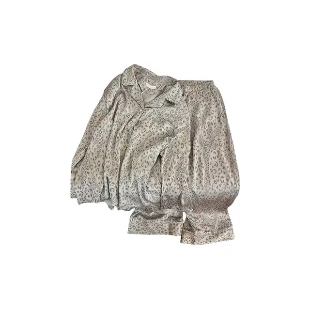 静英鸾 翻领舒适可外穿豹纹长袖轻便家居服睡衣套装 女款