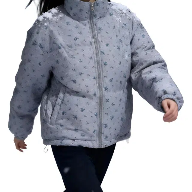 华夏儿女 时尚百搭碎花立领短款宽松面包服拉链长袖棉服 男女同款