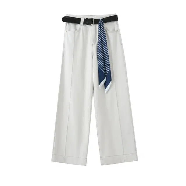 柳絮自制 梨形立裁阔腿裤卷边牛仔裤 女款