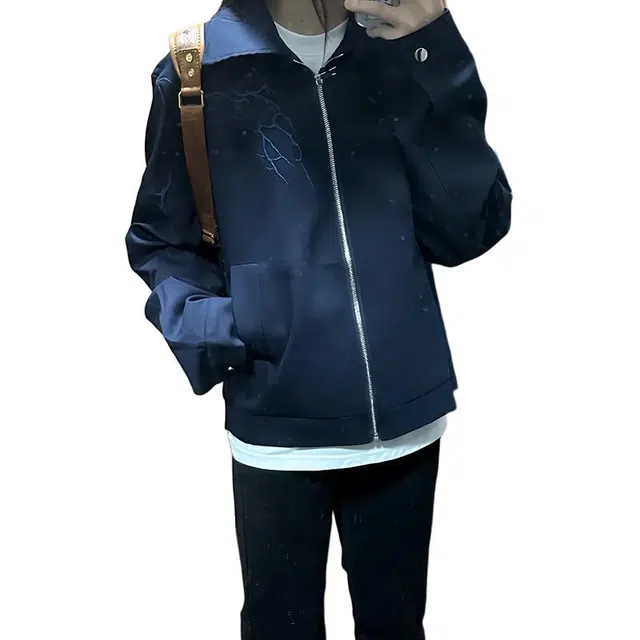 黑马漫画 闪电刺绣外套男款秋季高级感痞帅上衣短款廓形夹克 男女同款