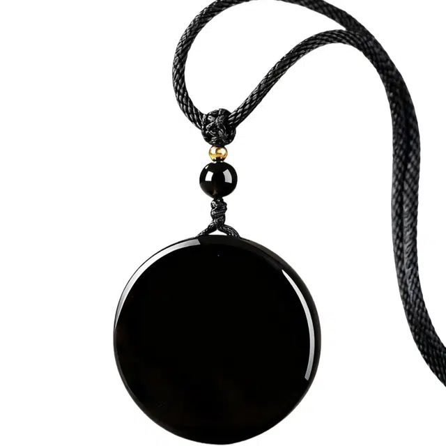 石在行 新中式纳福 复古轻奢小众百搭圆形无事牌 精致高级氛围感#好运 黑曜石 吊坠 男女同款情侣款