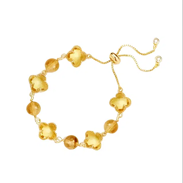 迈奇的礼物 幸运四叶草好运招财 聚宝 新中式国潮文艺白月光清新甜美复古小众高级气质优雅百搭高颜值 黄水晶 手链 男女同款情侣款