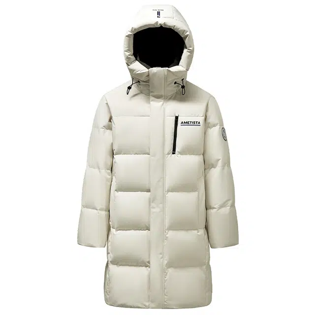 鸭鸭 户外休闲系列 中长款连帽冬季保暖纯色字母百搭潮流情侣羽绒服 男女同款