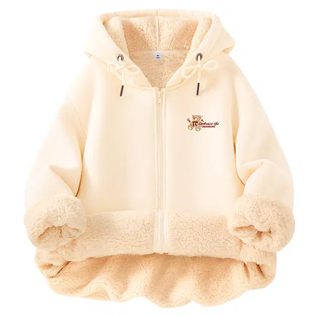 棉致 玩偶小熊纯色仿羊羔绒外套无性别主义秋冬季加绒开衫学生加厚棉上衣卫衣 男女同款