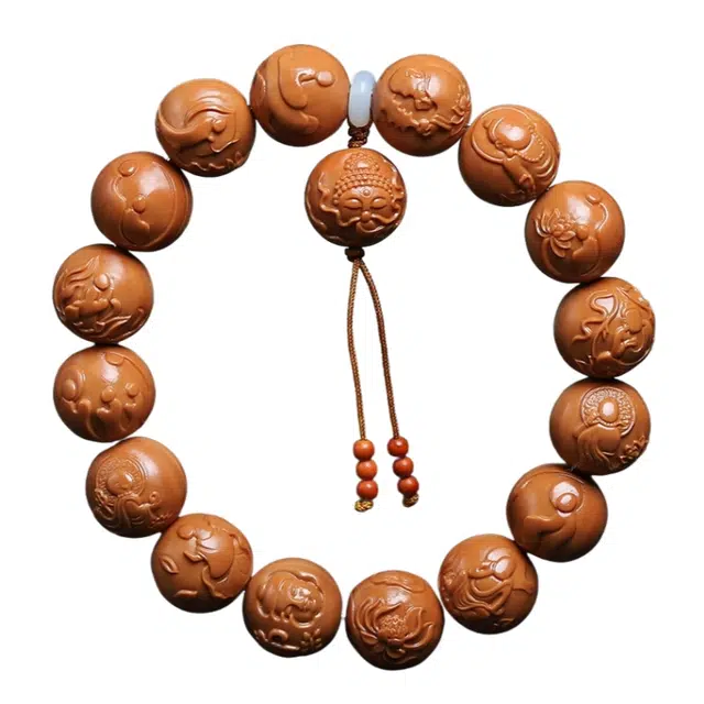 宣华意 【高品质】精品核雕刻正圆浮雕无相佛 手工雕刻 国潮复古文玩盘玩佛珠 单圈#好运 猴头核桃 手串 男女同款情侣款