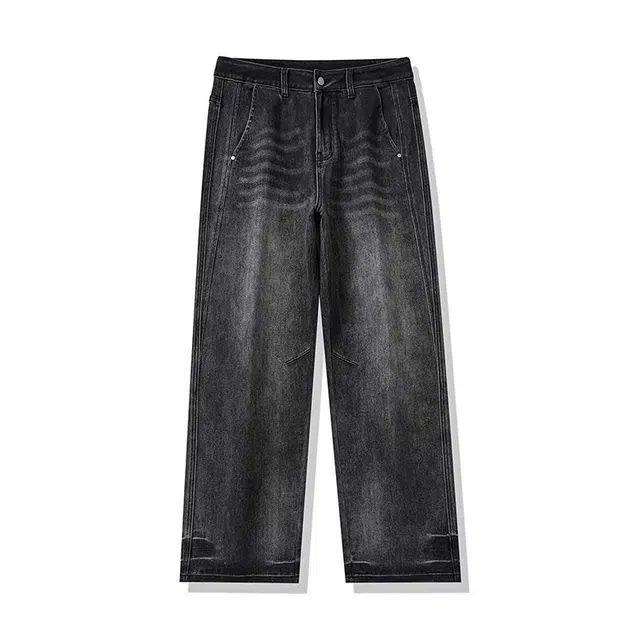 潮人榜 美式高街个性设计感百搭宽松垂感直筒舒适潮牌时尚痞帅牛仔裤 男女同款