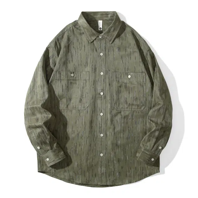 前进牛 秋季美式休闲经典潮牌轻奢森系风做旧长袖衬衣男潮流老钱风高级感百搭宽松山系户外外套衬衫 男款