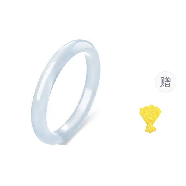 【如梦令】 金六福吉祥 高品质淡蓝白月光 新中式国风优雅汉服淑女贵气美人镯 一步一响精致素雅气质清冷典雅高级感礼盒装 玻璃猫眼 手镯 女款