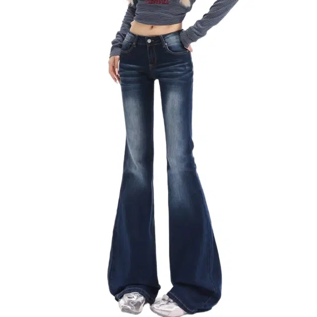 苏九儿 美式修身辣妹怀旧蓝低腰不贴腿马蹄牛仔裤 女款