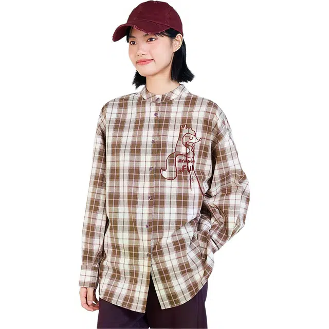 木果果木 秋季 刺绣设计感休闲格子常规长袖衬衫 宽松 女款