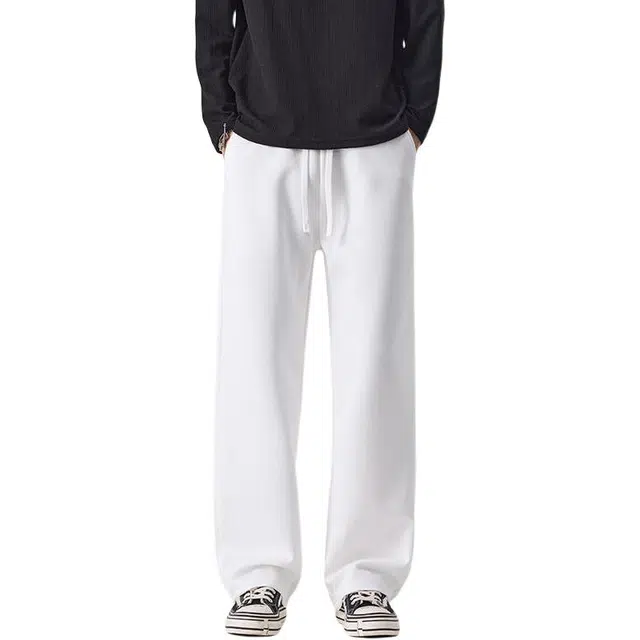 潮人榜 秋冬季高级感卫裤美式高街基础款垂感宽松直筒潮流百搭针织运动拖地阔腿休闲裤 男女同款