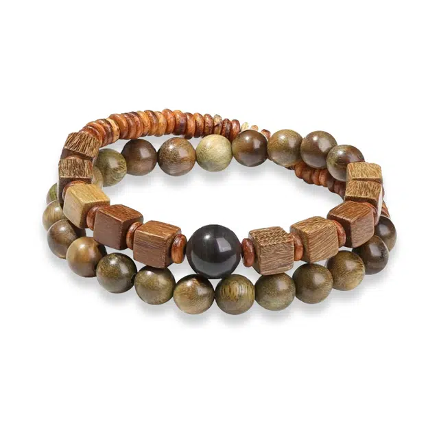 琛宬 【考公考研成功上岸】招财转运诸事顺利八方来财双圈叠戴转运转运珠新中式文艺复古绕指柔盘串#好运 绿檀 手串 男女同款情侣款