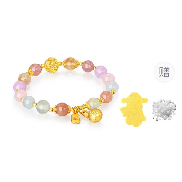 【甄选高品质】 金六福吉祥 招财小霸王财运吞金兽新中式 温柔风显白百搭#好运天然 草莓晶 手串 女款