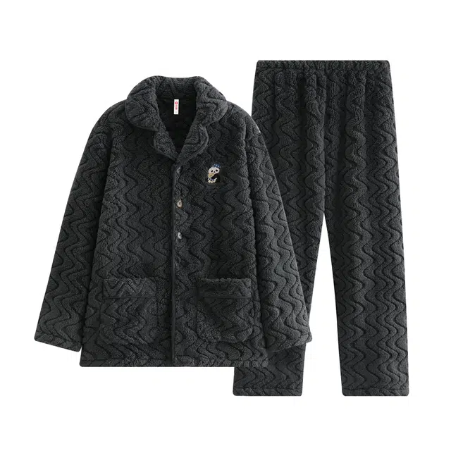 芬腾 情侣珊瑚绒加绒加厚保暖长袖长裤法兰绒男家居服睡衣套装 男款