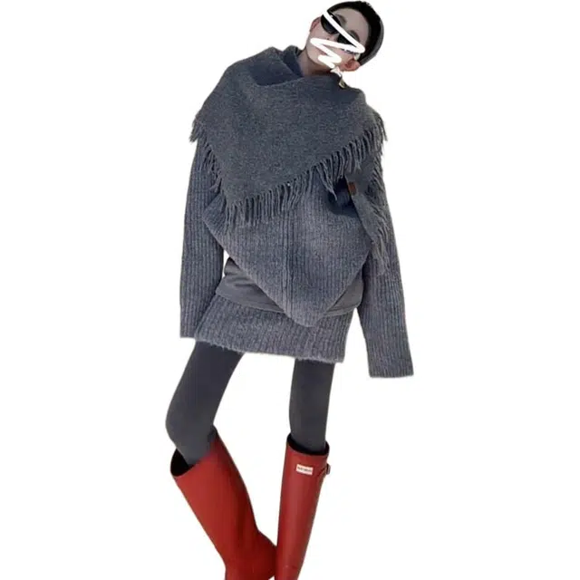 纤丝鸟 复古时尚慵懒风宽松毛衣半身裙两件套裙装套装 女款