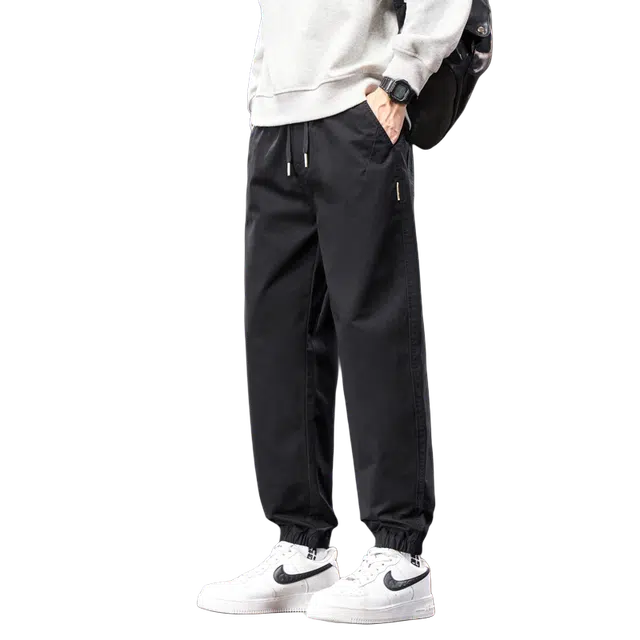 协协乐 纯棉高街风美式潮流纯色春秋季宽松哈伦束脚九分裤青少年弹力抽绳痞帅百搭运动长裤休闲裤 男款