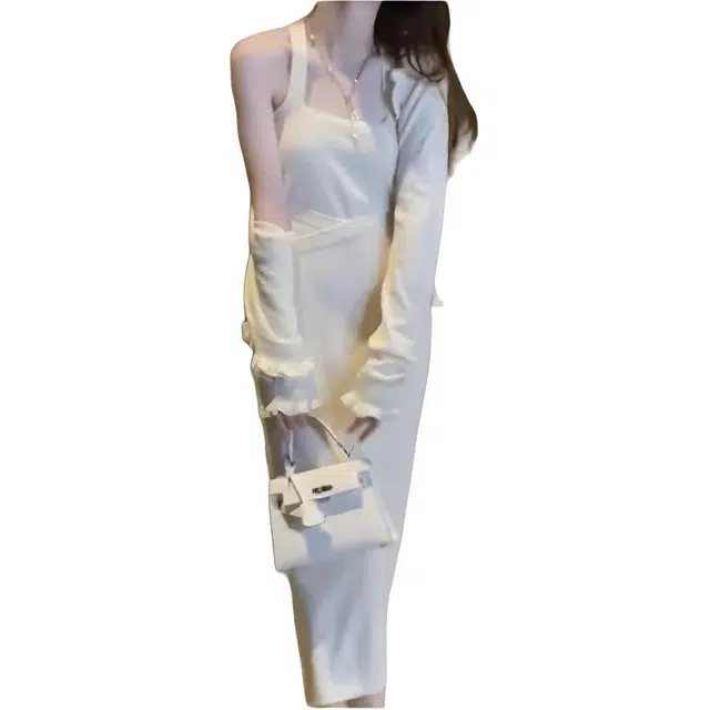 纤丝鸟 法式时尚小香风开衫吊带裙盐系穿搭两件套裙装套装 女款