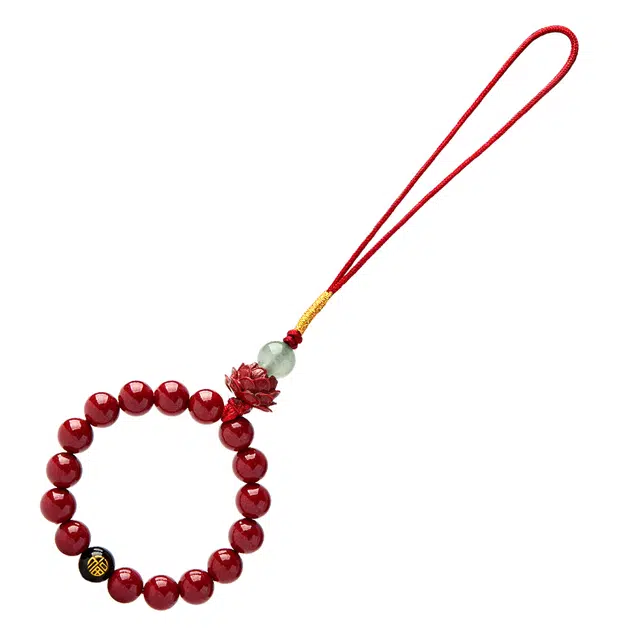 灵菲 新中式莲花手机链 车载挂件汽车钥匙链挂件 再造辰砂朱砂 玉石吊坠 男女同款情侣款