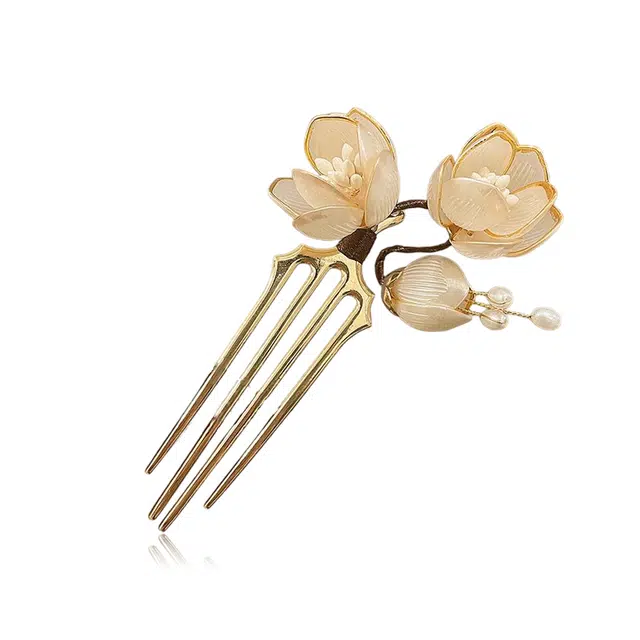 大唐国鼎 古典国风玉兰花 新中式汉服旗袍盘发发饰 精致优雅气质 合金 发簪 女款