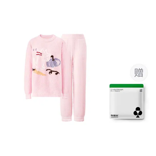 有棵树 半边绒可外穿长袖长裤保暖加厚不掉毛抗静电简约家居服秋冬季睡衣套装 女款