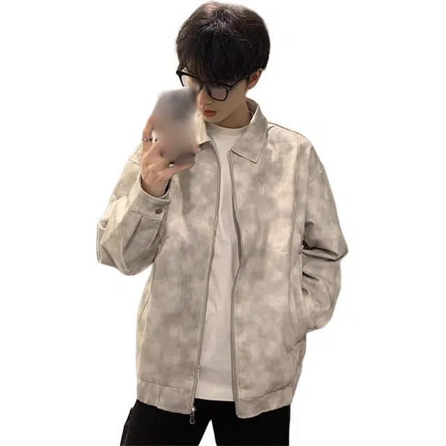 黑马漫画 美式复古扎染皮衣外套男高级感痞帅炸街机车夹克 男女同款