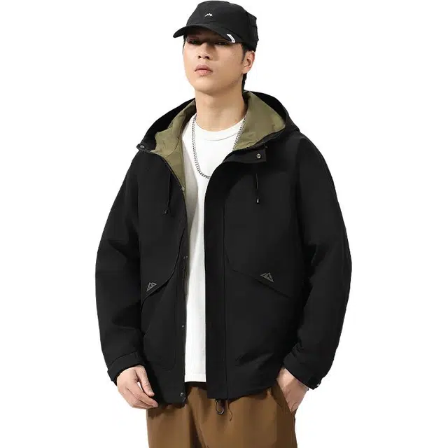 协协乐 美式式外套冲锋衣春秋冬机能风纯色拼接氛围感户外山系多功能三防上衣工装服登山服夹克 男款