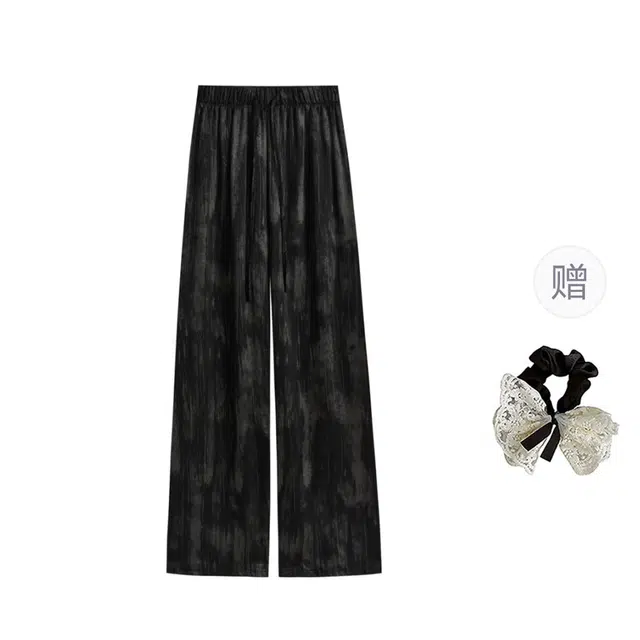 涂诗菲 韩版高街潮流美式冰丝扎染宽松高腰显瘦气质舒适通勤垂感时尚百搭休闲裤 女款