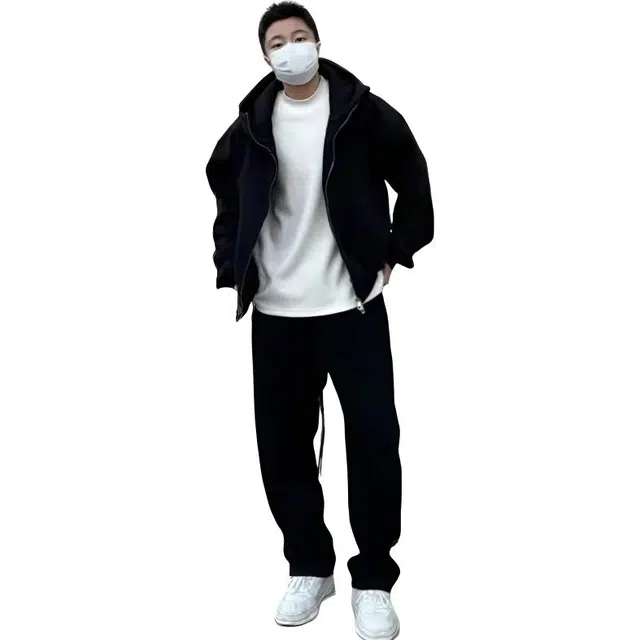 虫小绿 美式复古简约重磅时尚连帽开衫外套上衣潮流春秋季基础款拼接纯色休闲裤宽松长裤子高级感加大加肥两件装卫衣大码套装 男女同款