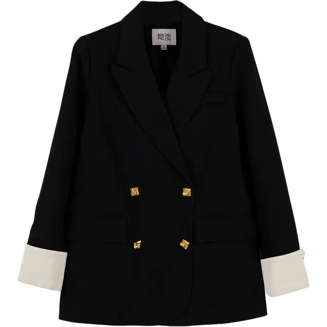 她池 优雅气质双排扣中长款长袖西装 女款