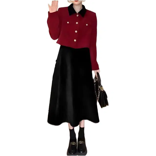 纤丝鸟 小香风优雅气质中长裙两件套法式复古修身收腰裙装套装 女款