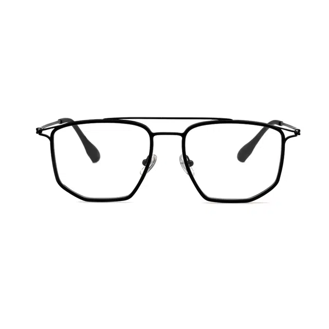 【可配度数】 小罗弟 时尚双梁大框镂空 合金+板材 不规则形 光学眼镜 男女同款情侣款 黑色