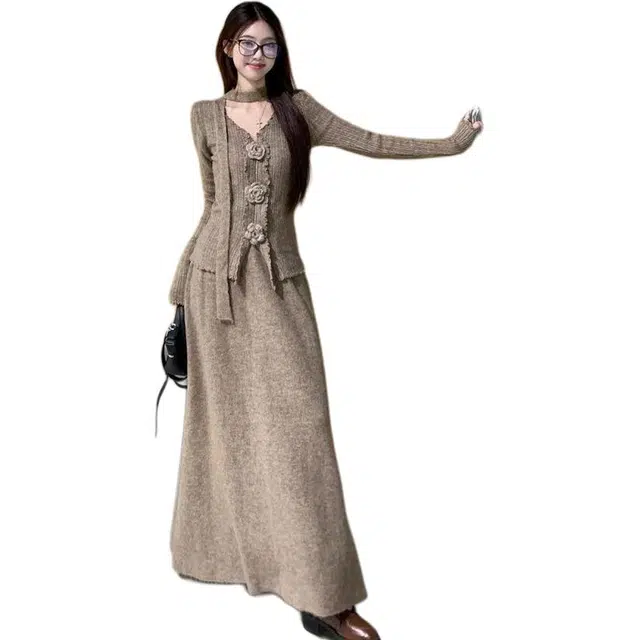 纤丝鸟 法式时尚复古高级感百搭气质优雅修身裙装套装 女款