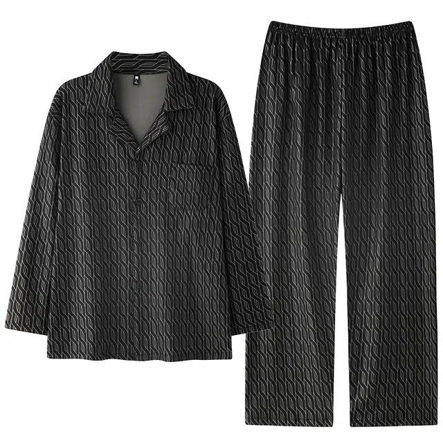 俏霓桐 时尚波浪纹开衫翻领德绒保暖蓄温轻奢高级感长袖长裤家居服可外穿睡衣套装 男款