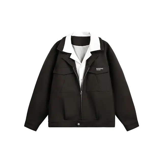 半空山 巴比伦水洗麂皮老钱风假两件美式复古短款保暖舒适休闲百搭哈林顿飞行员教练夹克 男女同款