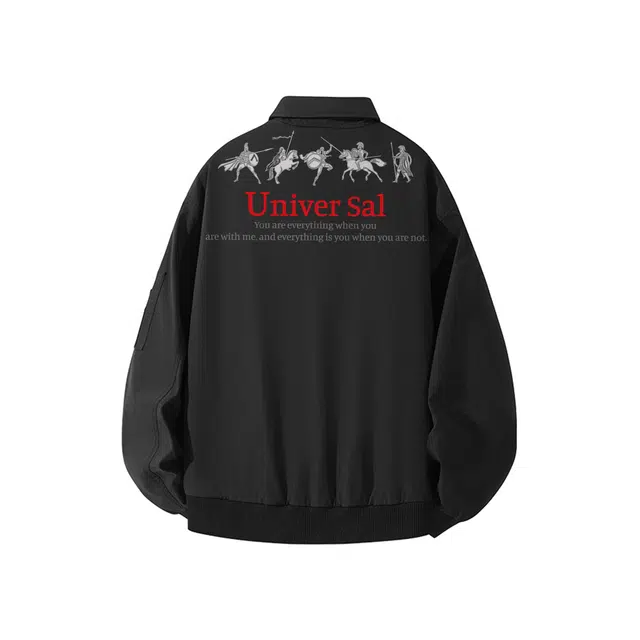 物质公式 美式复古高街斯巴达字母印花巴恩风工装机能舒适休闲运动防风防水飞行员教练百搭学院风哈灵顿潮流谷仓短款重磅夹克外套 男女同款