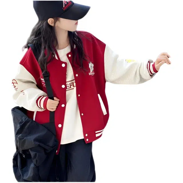 木木兔 棒球服 青春时尚 秋季女童外套 学院风 宽松舒适 学生 简约百搭休闲运动 潮流洋气 青少年