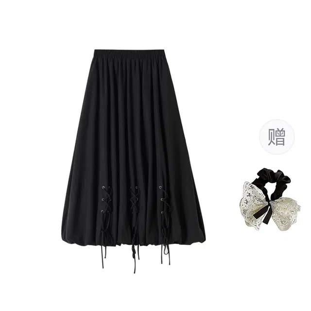 涂诗菲 韩版高街时尚舒适宽松高腰显瘦气质百搭通勤绑带休闲长裙 女款