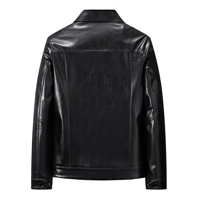 袋鼠 港风经典款式复古机车风亮面羊皮简约宽松百搭纯色保暖透气翻领耐磨耐穿休闲轻奢皮衣 男女同款