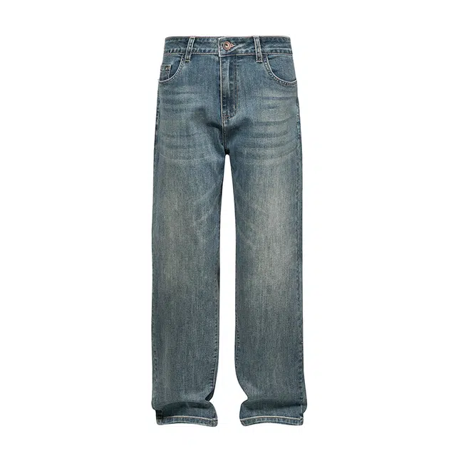 海尔斯 百搭美式高街做旧水洗中腰直筒宽松舒适牛仔裤 男款