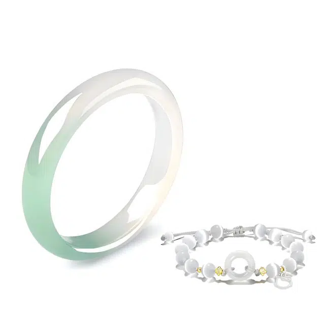 琉堇 白月光平安扣足银招财猫转运珠 半山半水青山远黛贵妃镯 古风显白水润气质温婉美人镯 汉服旗袍圆条镯#好运 琉璃 手镯 女款