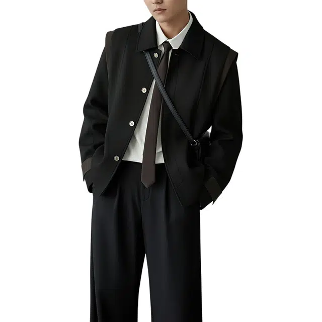 加荣 秋季小香风飞肩夹克男生小众设计感上衣男装时尚百搭翻领长袖外衣男款痞帅高级感解构机车服男高端拼接撞色外套 男女同款