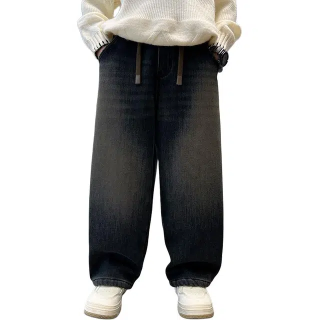 黑恐龙牛仔裤 复古秋季洋气阔腿 男女同款
