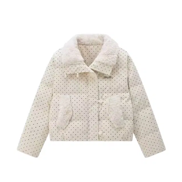 望莱仕 甜美波点毛领撞色外套女冬季保暖百搭宽松面包服潮棉服 女款