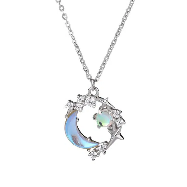 【甄选999足银】 京华录 梦幻星月 镶锆幻彩宝石星星月亮吊坠轻奢浪漫森系精致闪耀清新告白礼盒锁骨链 锆石 纯银项链 女款