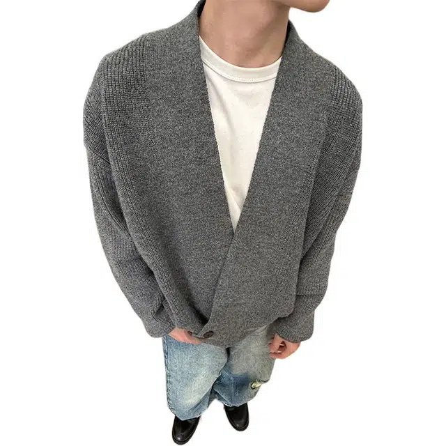 冈哉 道袍开衫老钱慵懒风复古宽松套头极简法式时尚文艺百搭长袖潮搭垂感氛围感少年感柔软舒适外穿针织衫 男女同款