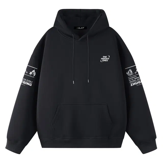 一人之下 美式高街袖子图案字母印花宽松休闲户外运动日常通勤时尚潮流情侣百搭连帽卫衣 男女同款
