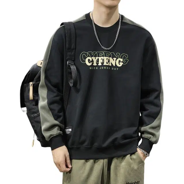 前进牛 美式复古经典潮流极简风撞色休闲潮牌户外百搭印花外套卫衣 男款