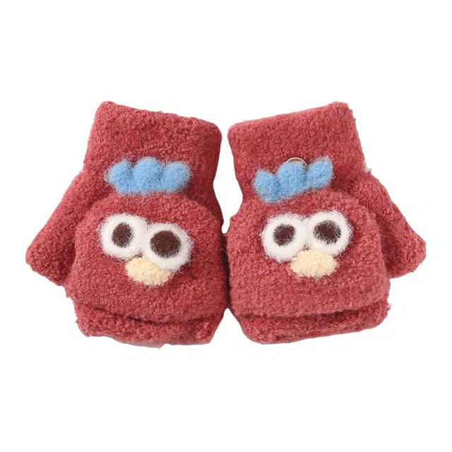 南极人 冬季保暖男女孩可爱半指翻盖户外防风防寒防冻手卡通休闲百搭 加厚 绒线手套 儿童款