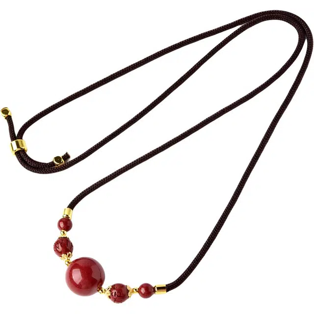 灵菲 新中式国风气质幸运小众设计款珠来运转 平安转运珠福 再造辰砂朱砂 玉石项链 女款 礼盒